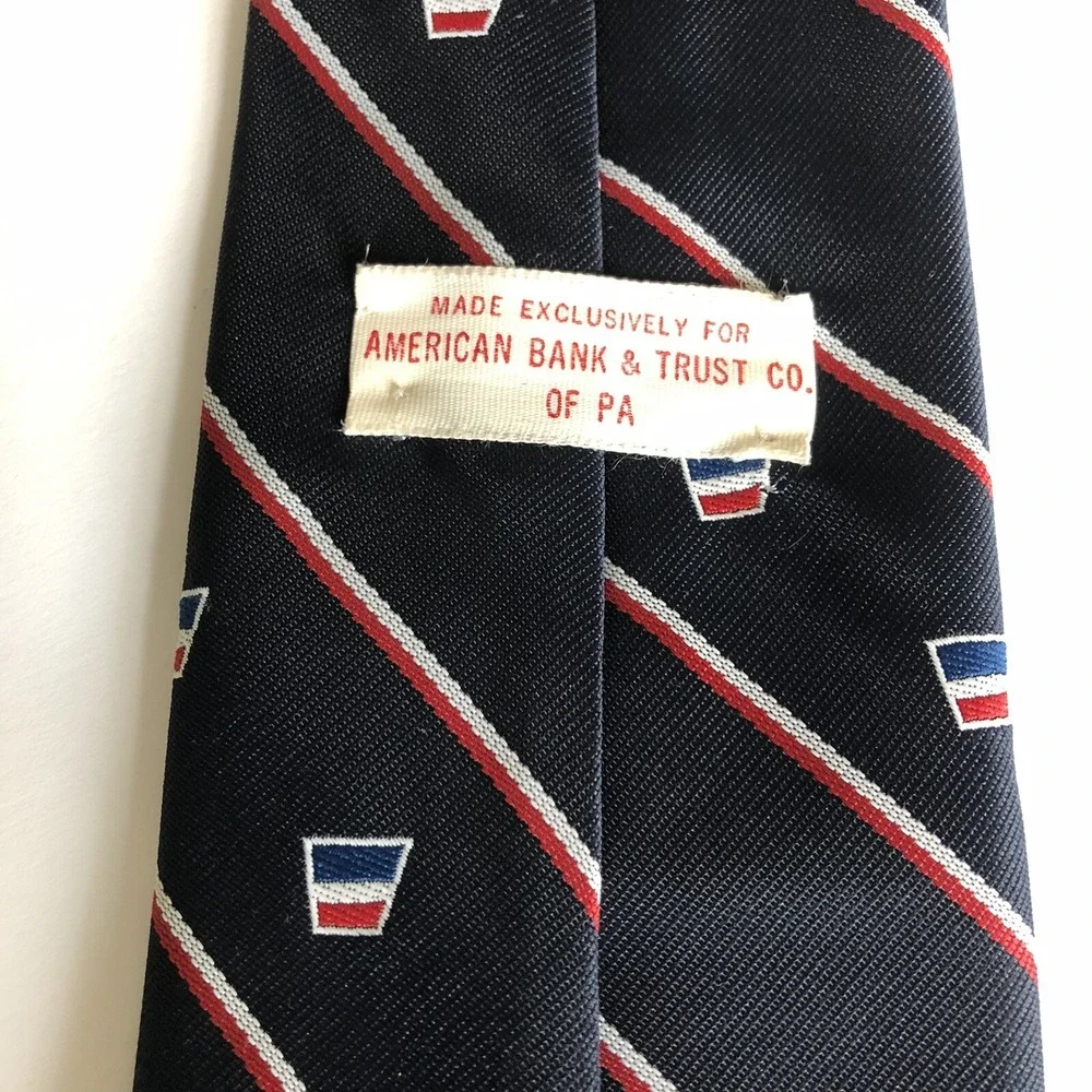 Vintage American Bank & Trust Co of PA Mens Neck Tie Red White Blue Logo